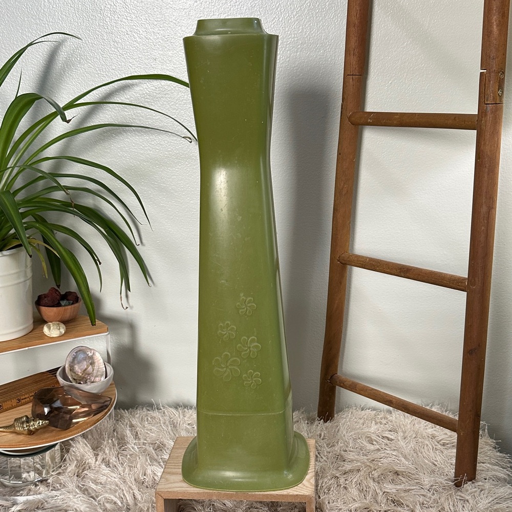 Vintage Rubbermaid Party Plan MCM Style Toilet Brush Caddy Avocado Green Flowers